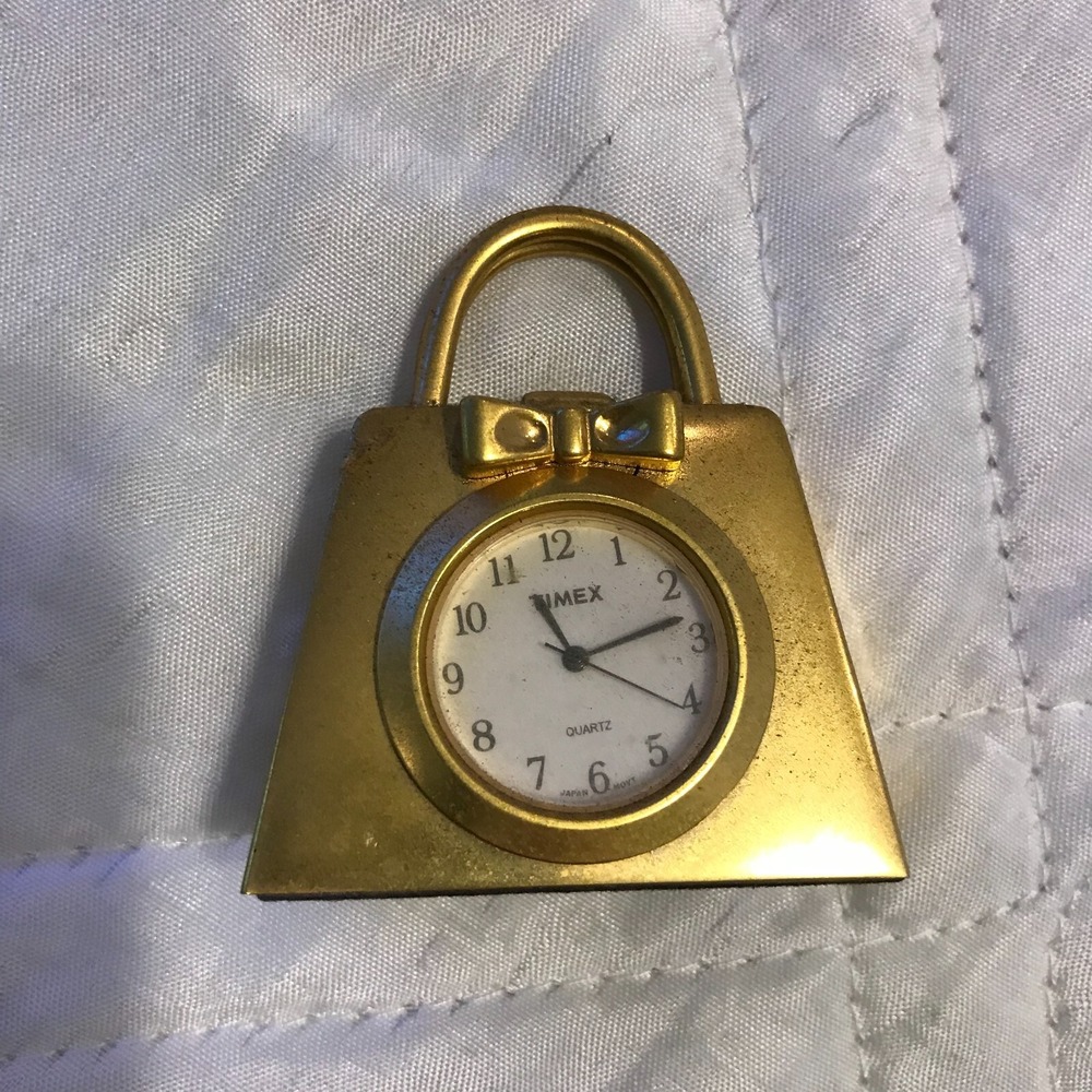 Vintage Miniature Brass Purse/Handbag Timex Clock